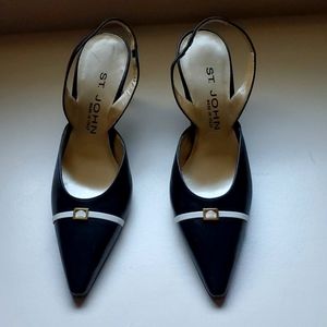 St John Slingbacks navy with white trim